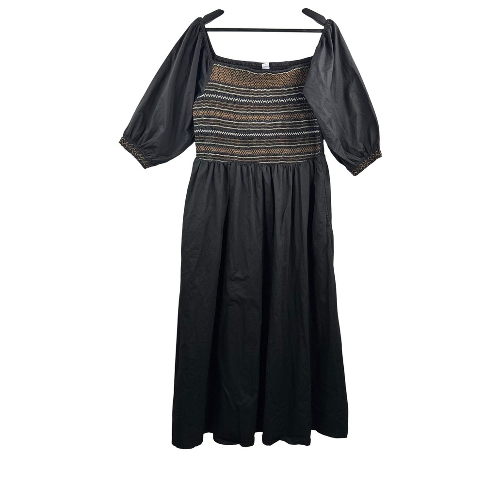 Old Navy Smocked embroidered Midi Dress sz XL Black cottage Embroidered boho
